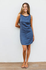 Summer linen dress - Denim Blue