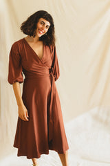 shaffa wrap dress - caramel brown