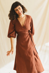 shaffa wrap dress - caramel brown
