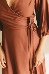 shaffa wrap dress - caramel brown