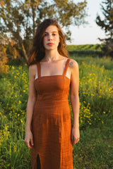 emanuel linen dress - caramel