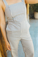 Daria - Blue Stripe Cotton Jumpsuit