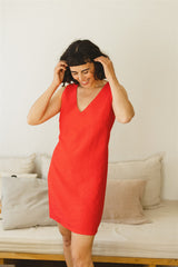 The Summer Dress - Red Linen Mini Dress