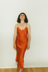 Paloma Dress - Orange Satin Bias Cut Dress