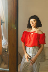Juliette Blouse - Red Linen Blend Top