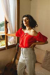 Juliette Blouse - Red Linen Blend Top