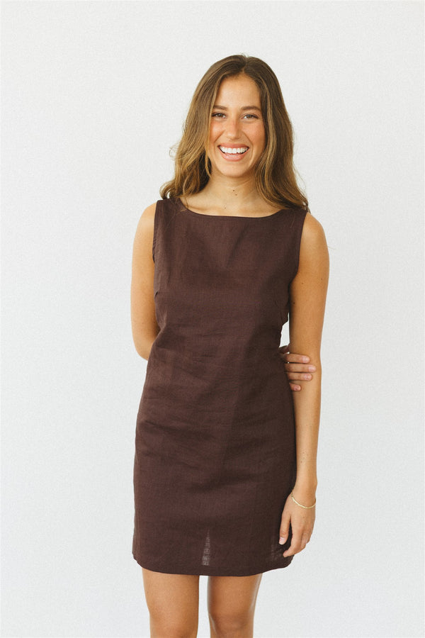 the linen summer dress dark chocolate