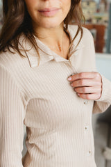 the rib-knit button up shirt