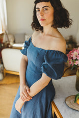 Noga Dress - Blue Linen Dress