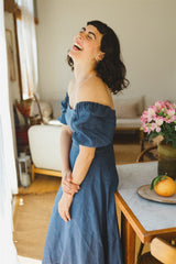 Noga Dress - Blue Linen Dress