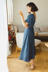 Noga Dress - Blue Linen Dress