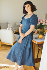 Noga Dress - Blue Linen Dress