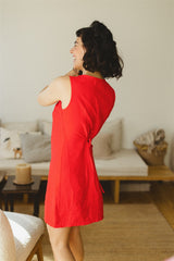 The Summer Dress - Red Linen Mini Dress
