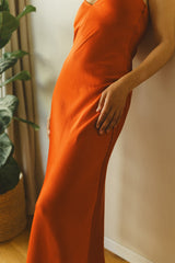 Paloma Dress - Orange Satin Bias Cut Dress