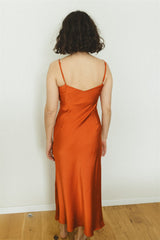 Paloma Dress - Orange Satin Bias Cut Dress