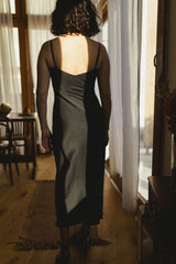Paloma Dress - Black Satin Bias Cut Dress