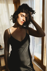 Paloma Dress - Black Satin Bias Cut Dress