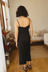 Paloma Dress - Black Satin Bias Cut Dress