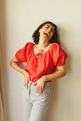 Juliette Blouse - Red Linen Blend Top
