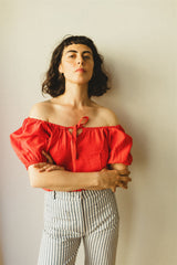 Juliette Blouse - Red Linen Blend Top
