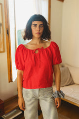 Juliette Blouse - Red Linen Blend Top
