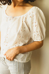 Juliette Blouse - White Cotton Embroidered Top