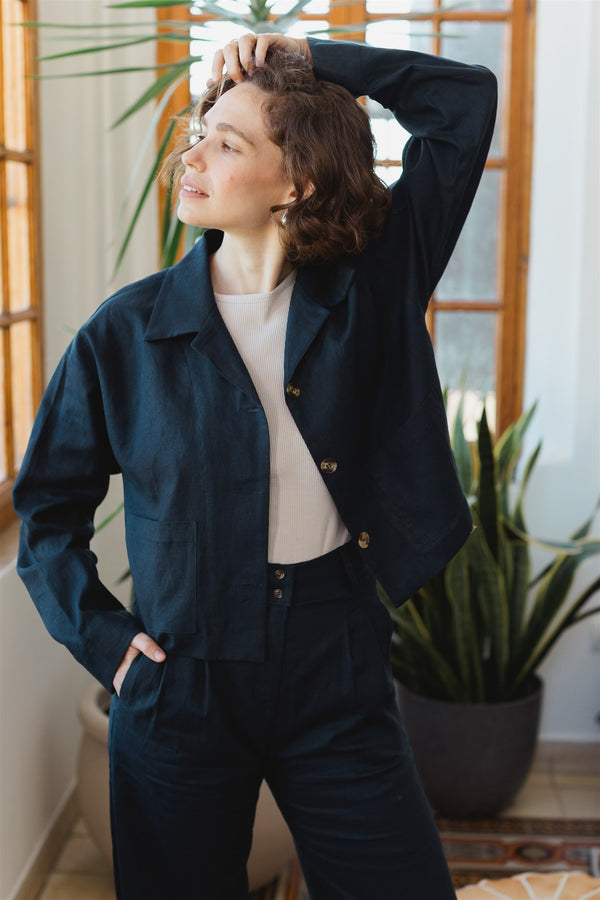 dianne jacket linen navy blue